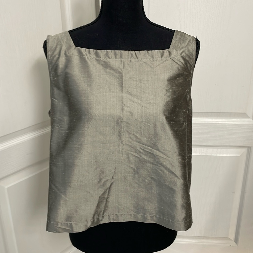 Carol Anderson vintage boxy top raw silk in silvery champagne color XL
